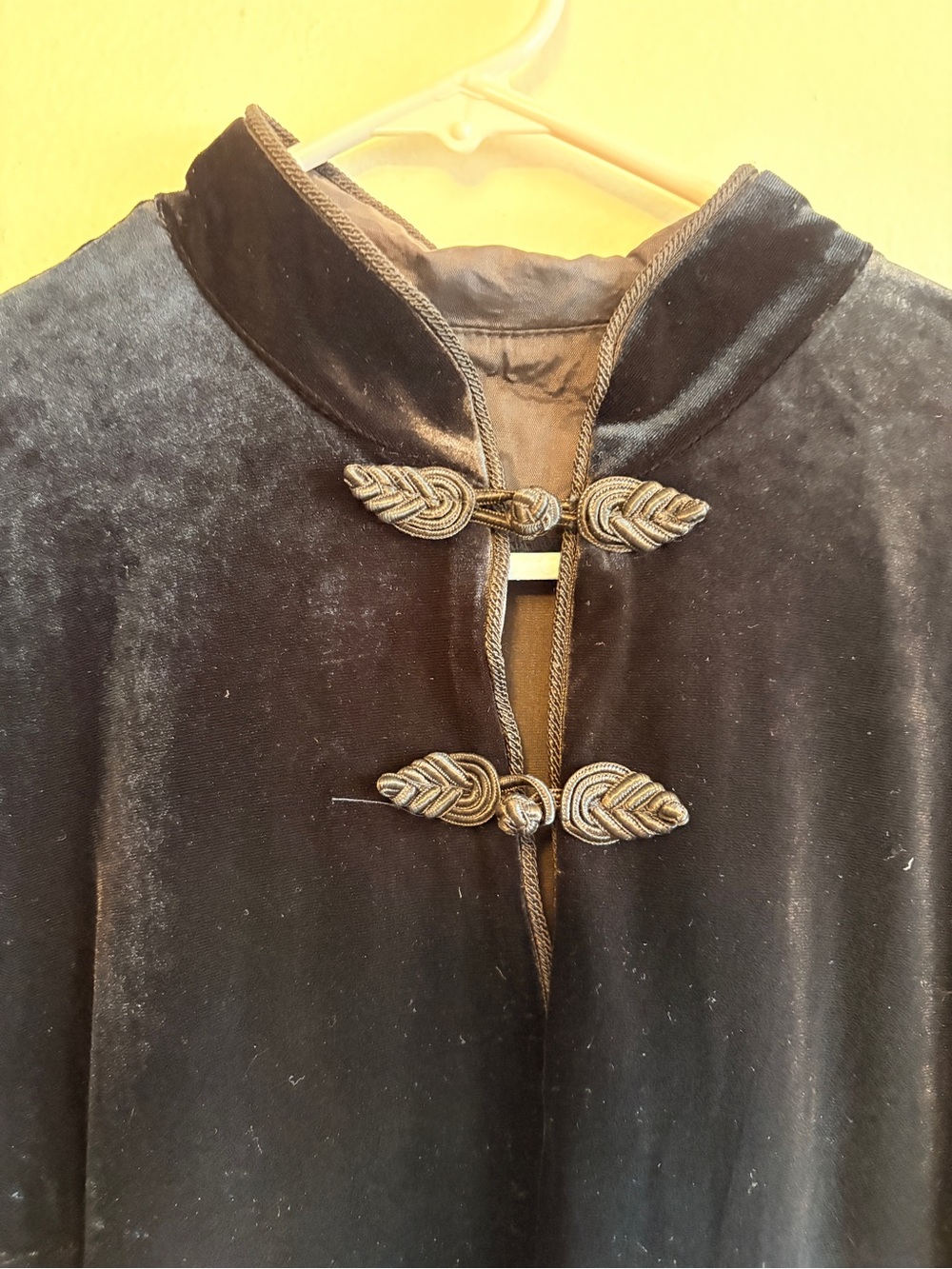 Black Velvet Maxi Dress Mandarin Collar Frog Closure VTG - Picture 2 of 4